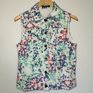 Lisette L Montreal Sleeveless Sample Blouse Top Sz 4 White Floral Print Snap